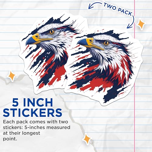 (2 Pack) Bald Eagle Stickers - American Pride - Patriotic Art - 5" On Longest Side - Sticks to Smooth Flat Surfaces - Made in USA - BMCS6759