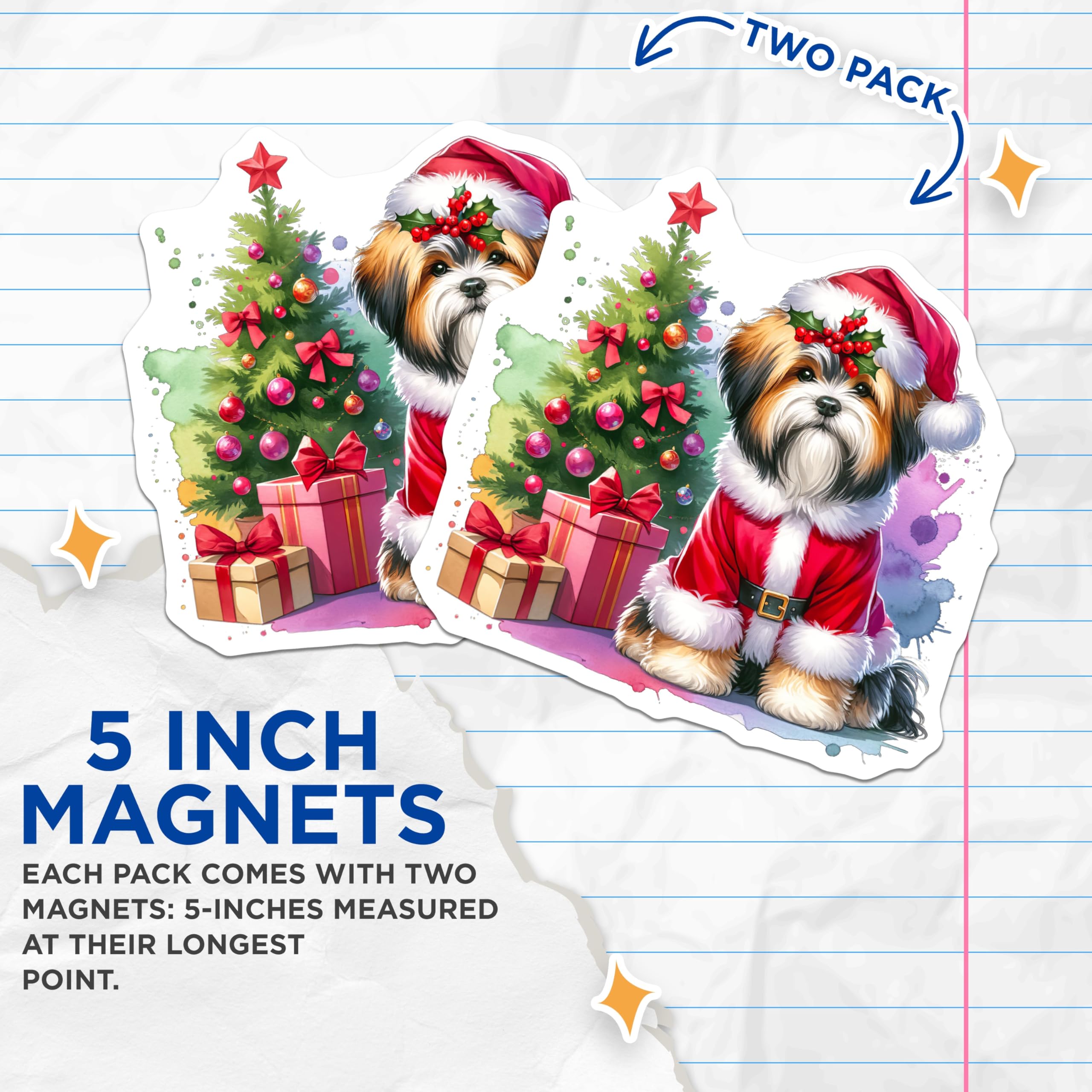 (2 Pack) Shih Tzu Christmas Magnets - Santa Dog Holiday Decor - Festive Pet Kennel Charm - 5 Inches On Longest Side - Thick Durable Magnet - Made in USA - MAG24062