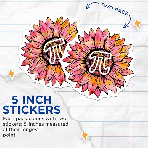 (2 Pack) Pi Sunflower Stickers - Math Lover - Geeky Floral Decal - 5" On Longest Side - Sticks to Smooth Flat Surfaces - Made in USA - BMCS5843
