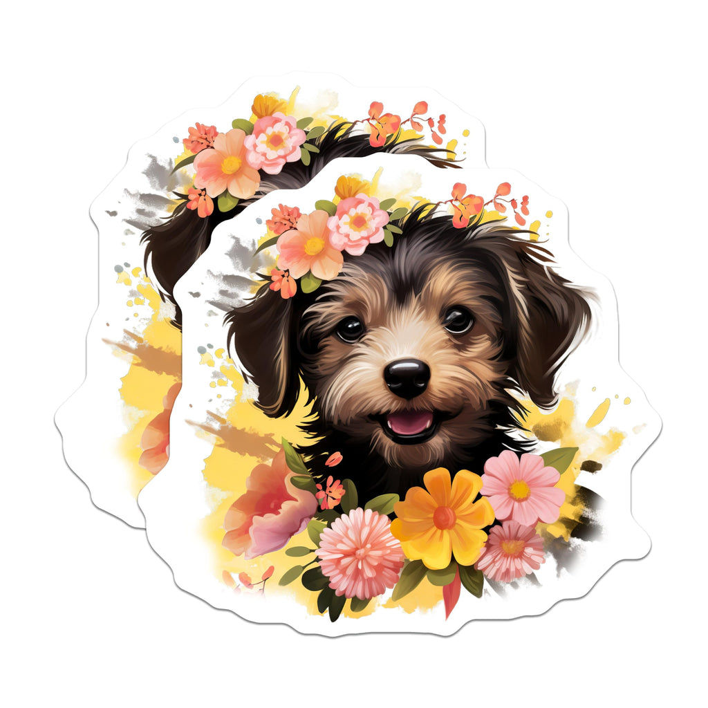 (2 Pack) Whimsical Puppy Magnets - Floral Dog Art Decor - Pet Lover Kitchen Refrigerator Magnets - 5 Inches On Longest Side - Thick Durable Magnet - Made in USA - MAG28181