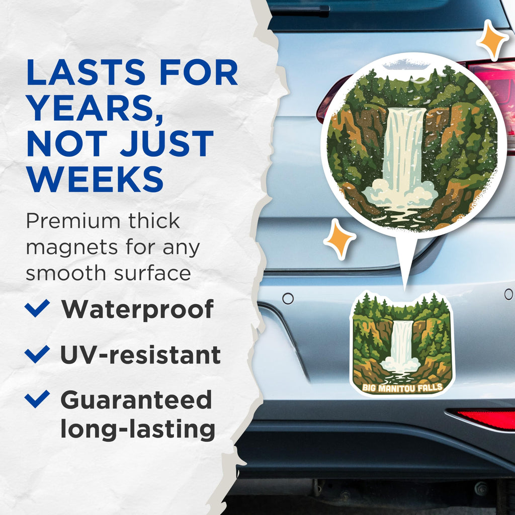 (2 Pack) Big Manitou Falls Magnets - Wisconsin State Park Scenery - Majestic Waterfall Art - Northwoods Travel Keepsake - 5 Inches On Longest Side - Thick Durable Magnet - Made in USA - MAG19631