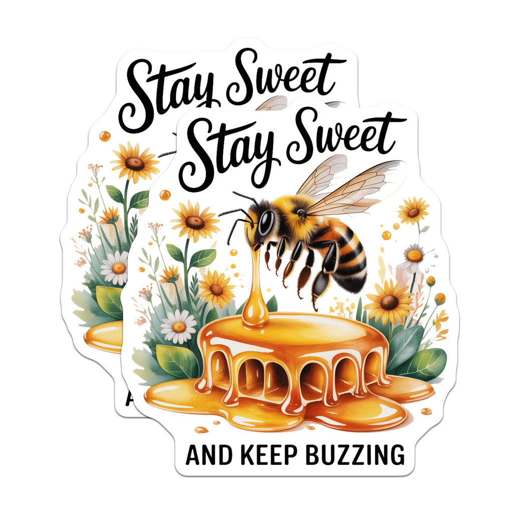 (2 Pack) Stay Sweet Bee Magnets - Honeycomb Design - Inspirational Quote - Kitchen Decor - Nature Lover Fridge - 5 Inches On Longest Side - Thick Durable Magnet - Made in USA - MAG37343