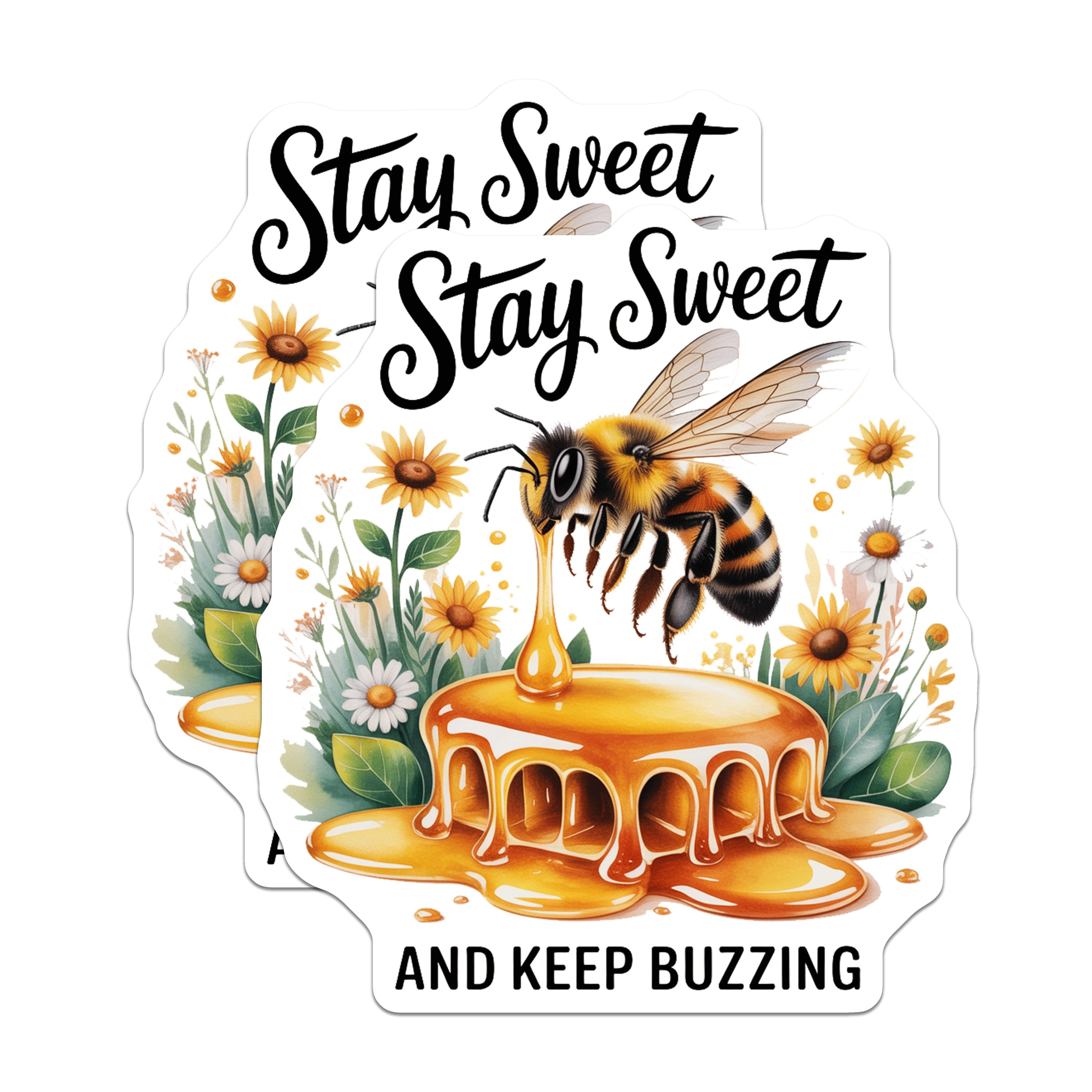 (2 Pack) Stay Sweet Bee Magnets - Honeycomb Design - Inspirational Quote - Kitchen Decor - Nature Lover Fridge - 5 Inches On Longest Side - Thick Durable Magnet - Made in USA - MAG37343