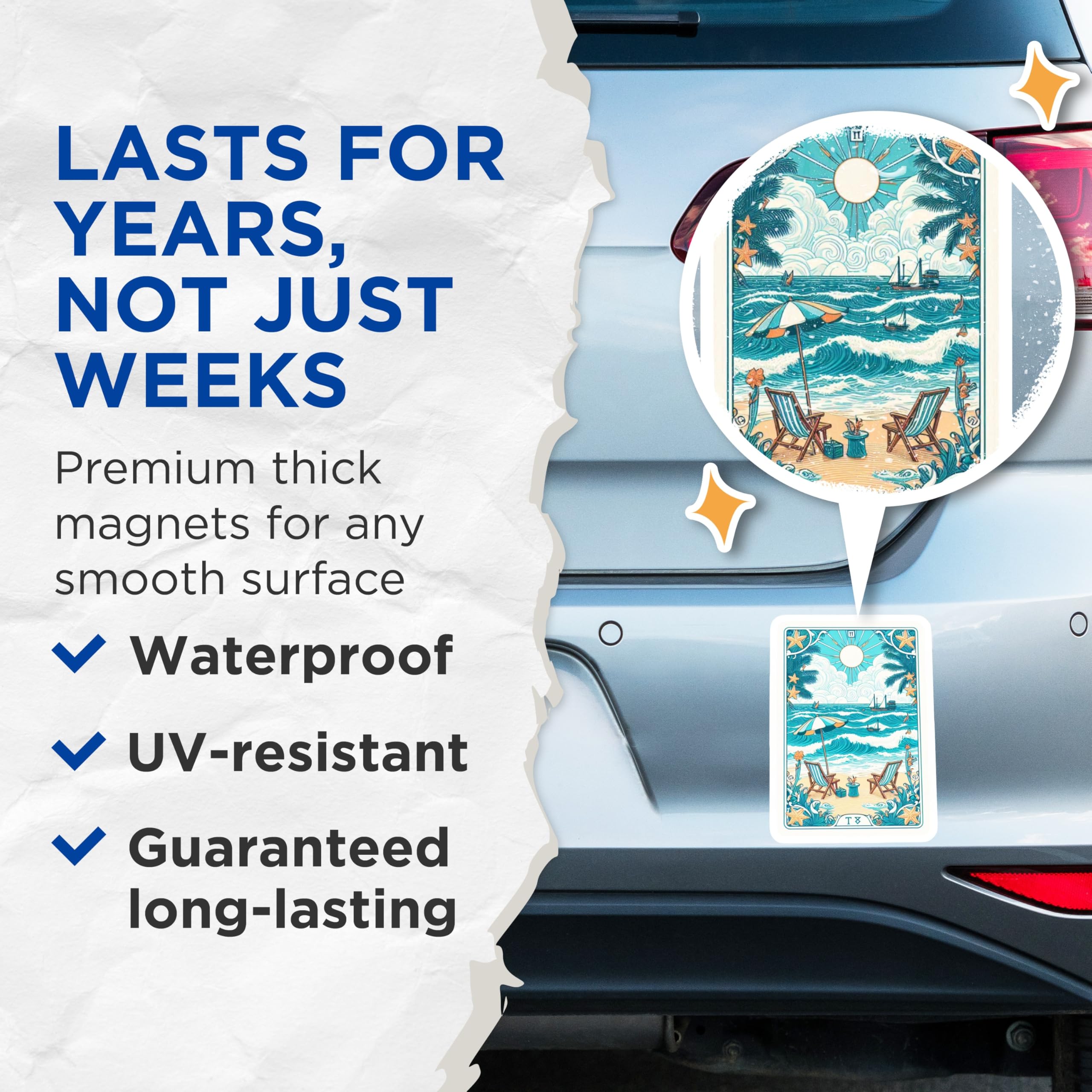(2 Pack) Beach Magnets - Summer Vacation Vibes - Tropical Coast Decor - 5" On Longest Side - Premium Magnet - for Cars, Refrigerators, Toolboxes, Lockers - Made in USA - MAG15626