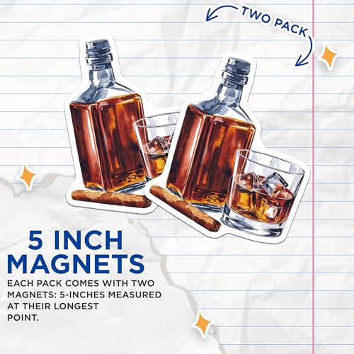 (2 Pack) Whiskey Glasses and Cigar Magnets - Bar Decor Magnets - Man Cave Magnets - 5" On Longest Side - for Cars, Fridges, Toolboxes - Made in USA - MAG6887