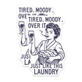 (2 Pack) Tired Moody Laundry Magnets - Humorous Wine Mom Retro Kitchen Art - Over It Woman Fridge Decor - 5 Inches On Longest Side - Thick Durable Magnet - Made in USA - MAG36256