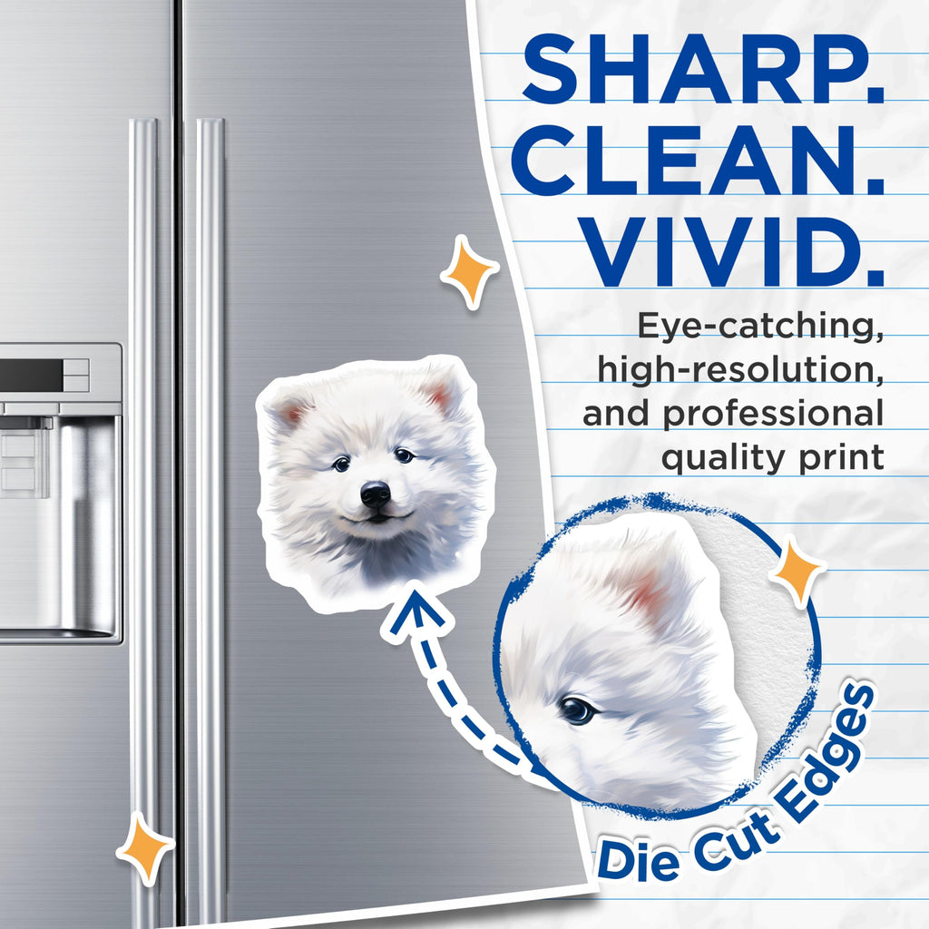 (2 Pack) Fluffy White Puppy Magnets - Cute Samoyed Dog - Pet Lover Decor - 5 Inches On Longest Side - Thick Durable Magnet - Made in USA - MAG28262
