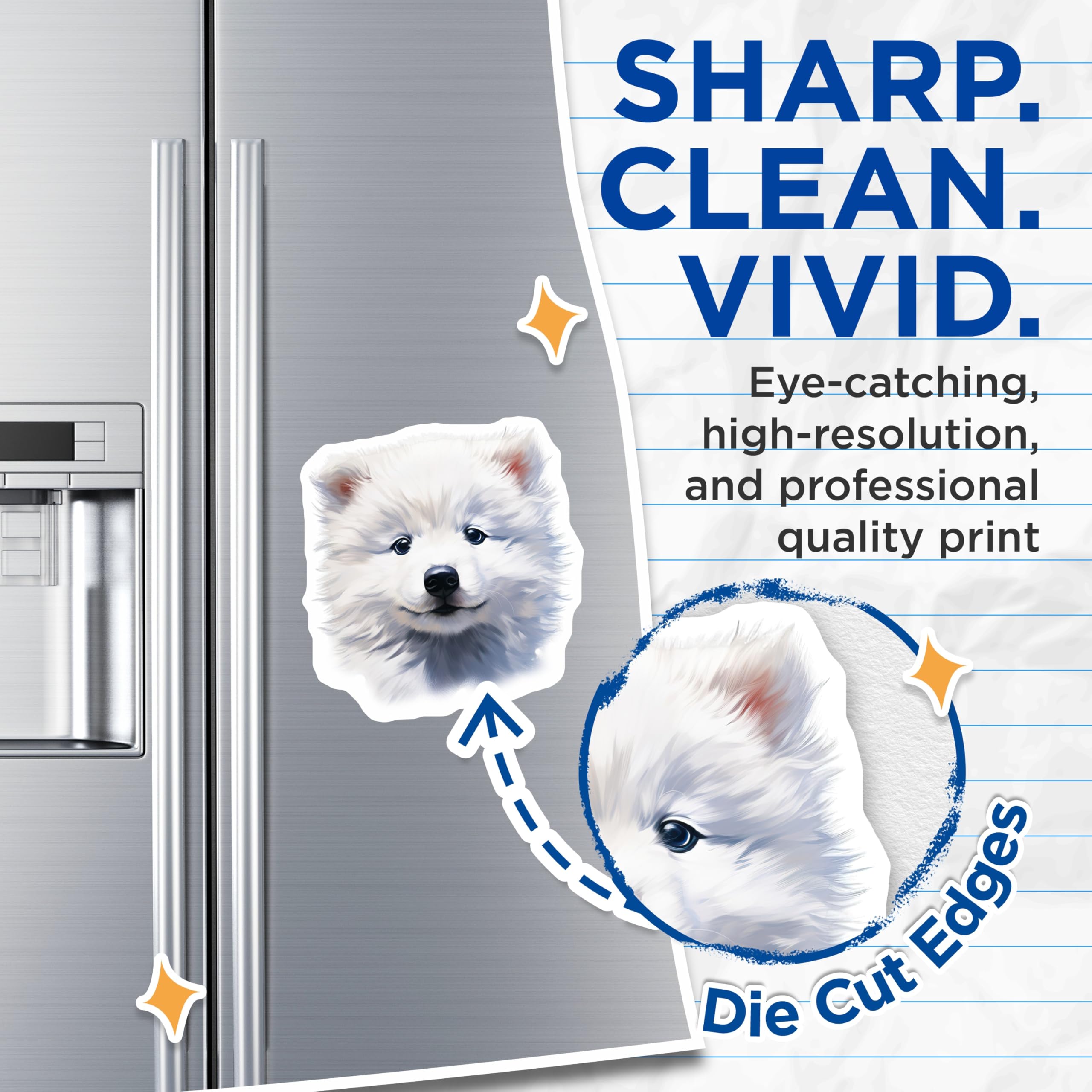 (2 Pack) Fluffy White Puppy Magnets - Cute Samoyed Dog - Pet Lover Decor - 5 Inches On Longest Side - Thick Durable Magnet - Made in USA - MAG28262