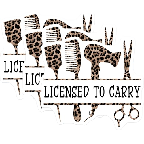(3 Pack) Licensed to Carry Decals - Hair Stylist Tool Decal - Leopard Print Decal - 3 Inches On Longest Side - Easy Peel & Apply - Made in USA - 3MCS6332