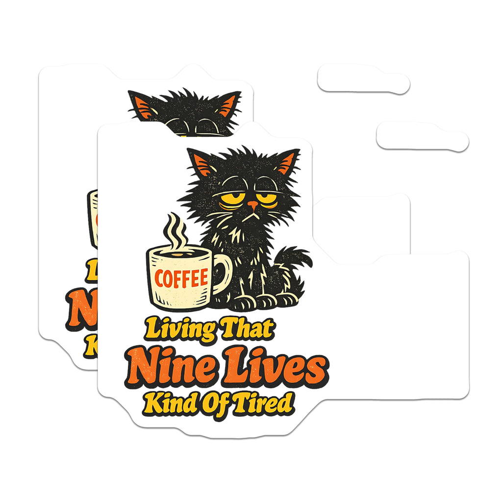 (2 Pack) Tired Black Cat Coffee Magnets - Nine Lives Humor Morning Energy - Sarcastic Animal Lover Fridge Decor - 5 Inches On Longest Side - Thick Durable Magnet - Made in USA - MAG23028