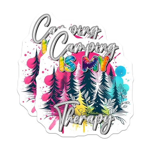 (2 Pack) Camping is My Therapy Stickers - Outdoor Adventure Stickers - Nature Lover Decal for Laptops - 5" On Longest Side - Sticks to Any Smooth Flat Surface - Made in USA - BMCS3275