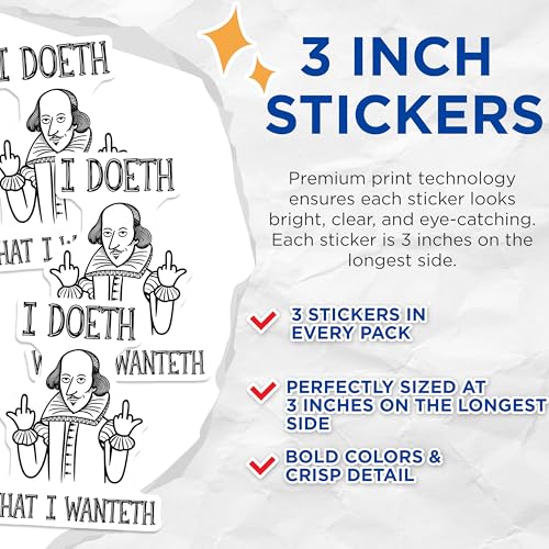 (3 Pack) Shakespeare Decals - Rude Middle Finger - Funny Laptop Decals - 3 Inches On Longest Side - Easy Peel & Apply - Made in USA - 3MCS4374