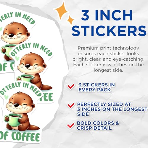 (3 Pack) Otter Coffee Decals - Cute Animal Stickers - Laptop Car Decals - 3 Inches On Longest Side - Easy Peel & Apply - Made in USA - 3MCS2067