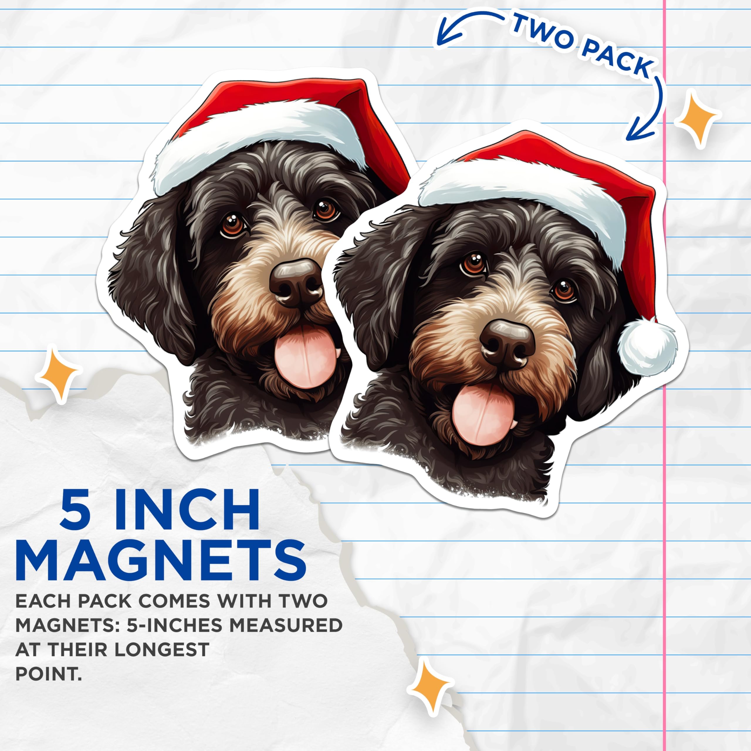 (2 Pack) Christmas Dog Magnets - Santa Hat Pet Lover Decor - Holiday Refrigerator Magnets - 5 Inches On Longest Side - Thick Durable Magnet - Made in USA - MAG25176