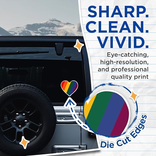 (2 Packs) Rainbow Heart Welcoming Inclusive Stickers - Rainbow LGBTQ Heart Decals - 5 Inches On Longest Side - Premium Vinyl Decal - Sticks to Any Smooth Flat Surface - Made in USA - BMCS2282