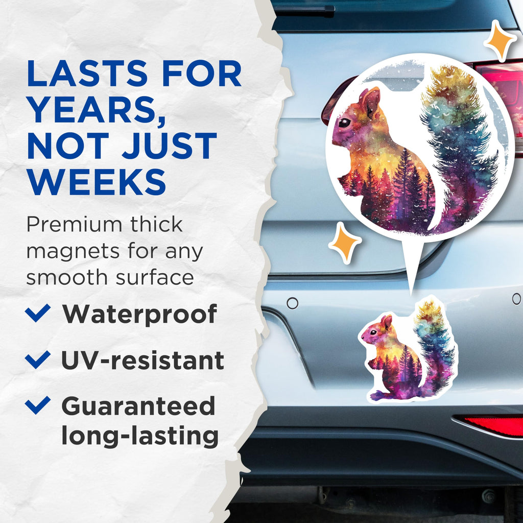 (2 Pack) Squirrel Magnets - Watercolor Forest - Animal Fridge Magnets - 5" On Longest Side - Premium Magnet - for Cars, Refrigerators, Toolboxes, Lockers - Made in USA - MAG15340