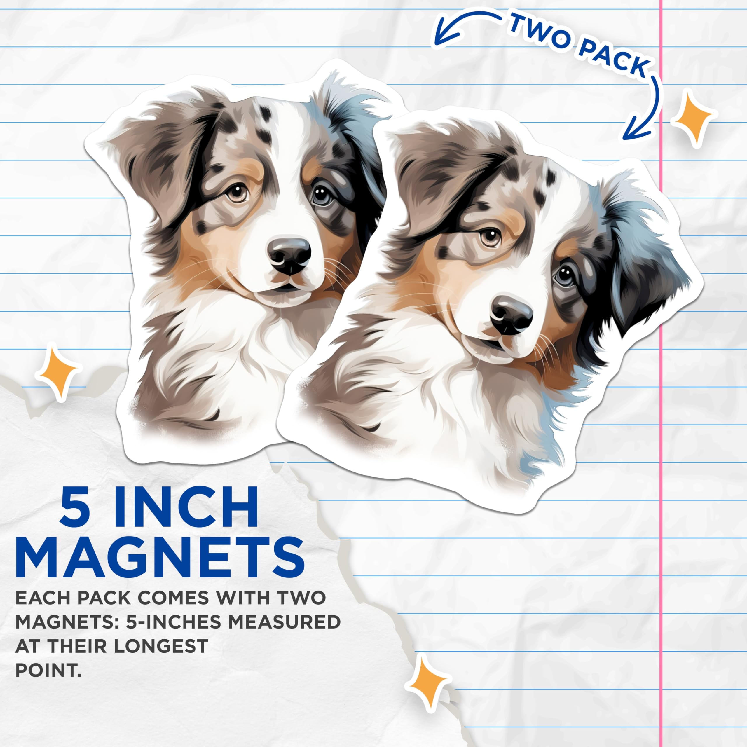 (2 Pack) Australian Shepherd Magnets - Aussie Dog Fridge Decor - Cute Puppy Pet Lover Accessory - 5 Inches On Longest Side - Thick Durable Magnet - Made in USA - MAG29935
