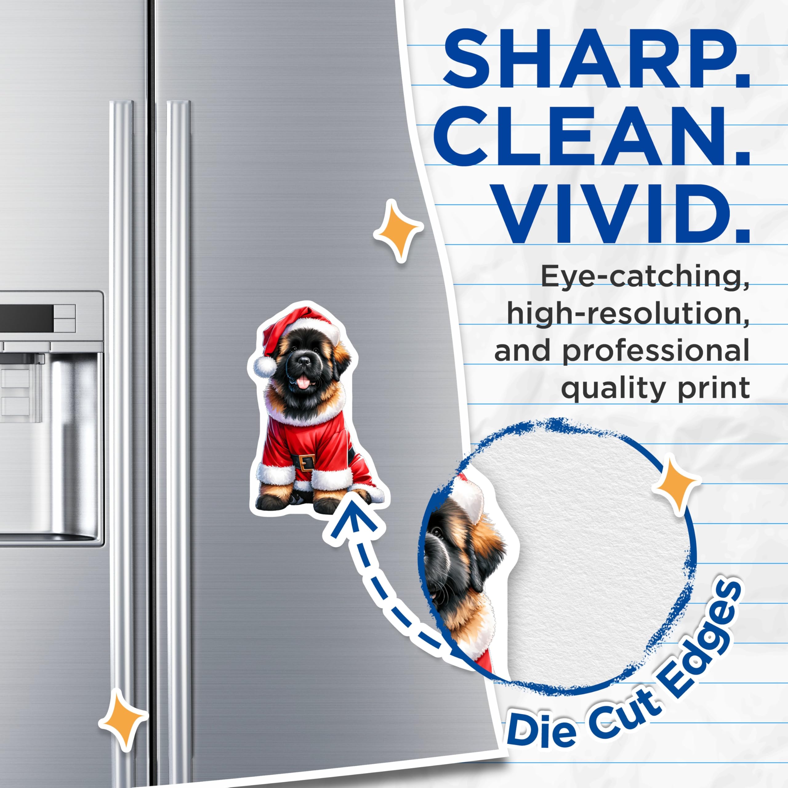 (2 Pack) Christmas Puppy Magnets - Santa Dog Decor - Holiday Pet Refrigerator - 5 Inches On Longest Side - Thick Durable Magnet - Made in USA - MAG28298