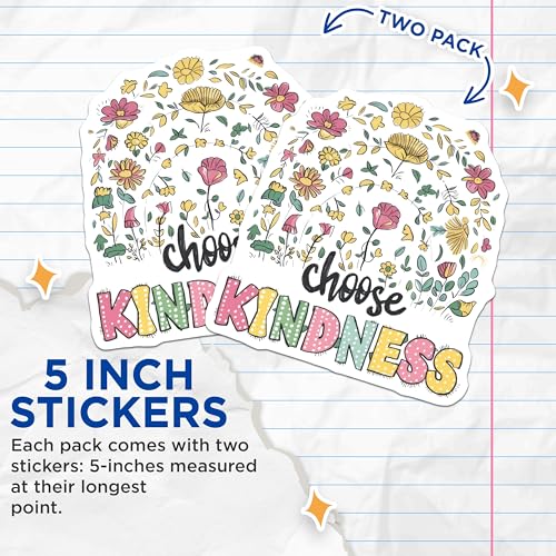 (2 Pack) Choose Kindness Stickers - Floral Art - 5" On Longest Side - Sticks to Smooth Flat Surfaces - Made in USA - BMCS8637 - BMCS8637
