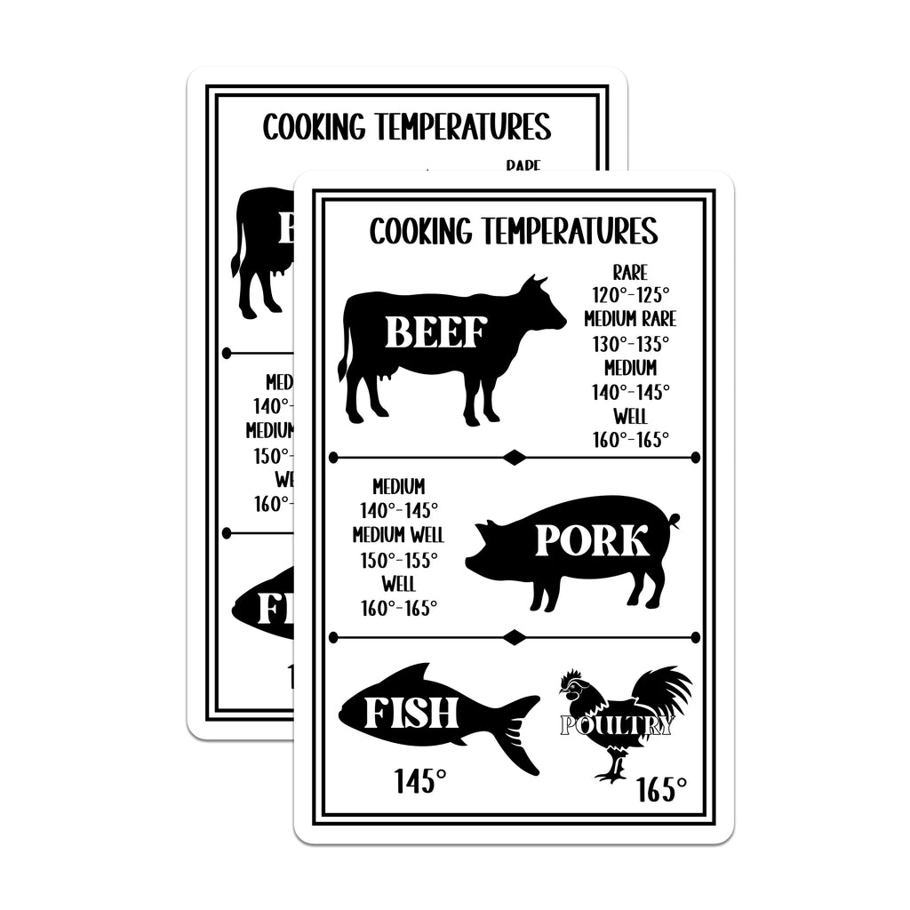 (2 Pack) Cooking Temperatures Guide Magnets - Meat Doneness Chart - Grill Master Home Cook Kitchen Aid - 5 Inches On Longest Side - Thick Durable Magnet - Made in USA - MAG38462