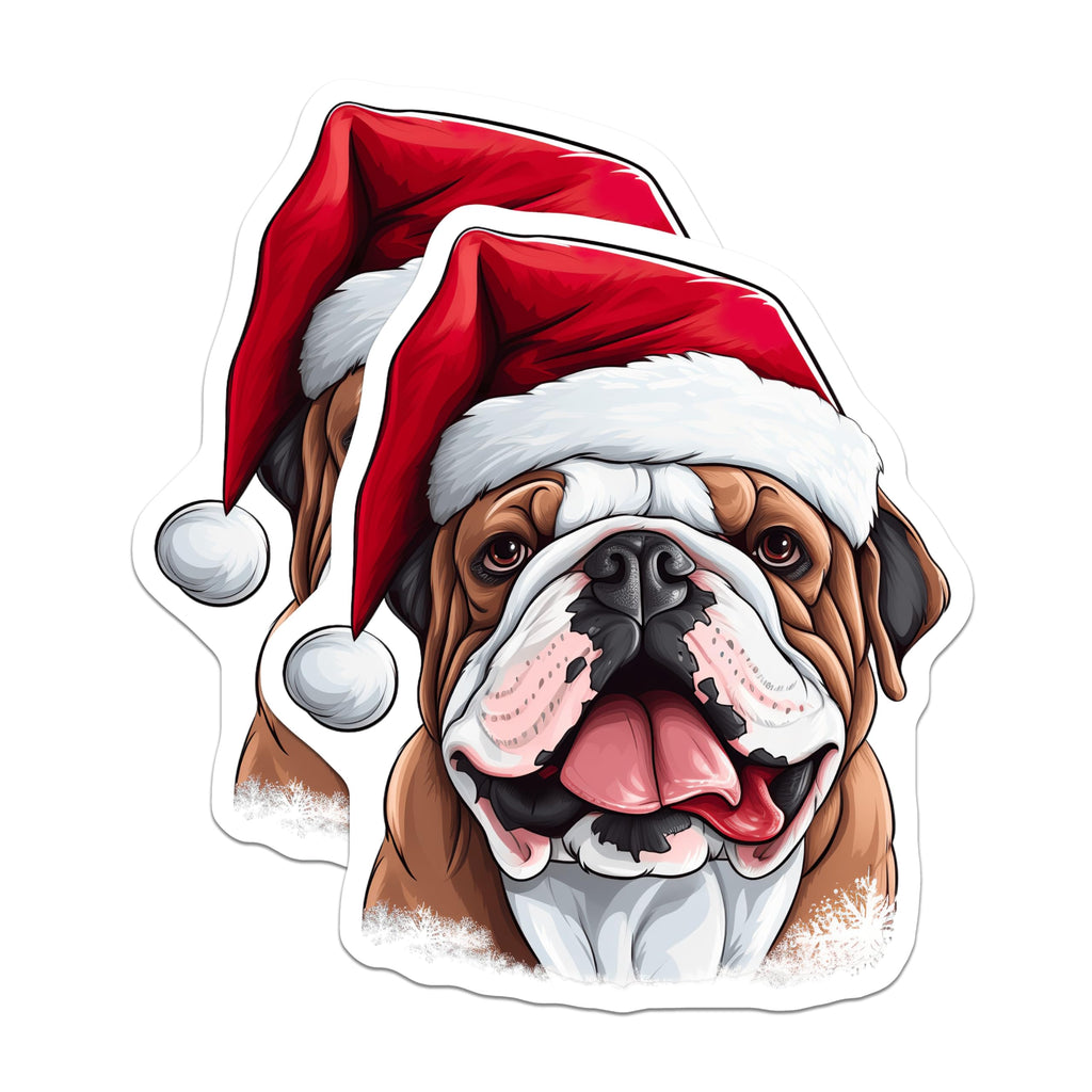 (2 Pack) Christmas Bulldog Magnets - Festive Dog Refrigerator - Santa Hat Animal - Holiday Pet Decor - 5 Inches On Longest Side - Thick Durable Magnet - Made in USA - MAG24825