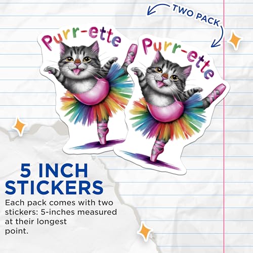 (2 Pack) Purr-ette Cat Stickers - 5" On Longest Side - Sticks to Smooth Flat Surfaces - Made in USA - BMCS9160 - BMCS9160