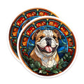 (2 Pack) Stained Glass Bulldog Magnets - Christmas Holiday Pet Decor - Festive Dog Refrigerator Art - 5 Inches On Longest Side - Thick Durable Magnet - Made in USA - MAG23602