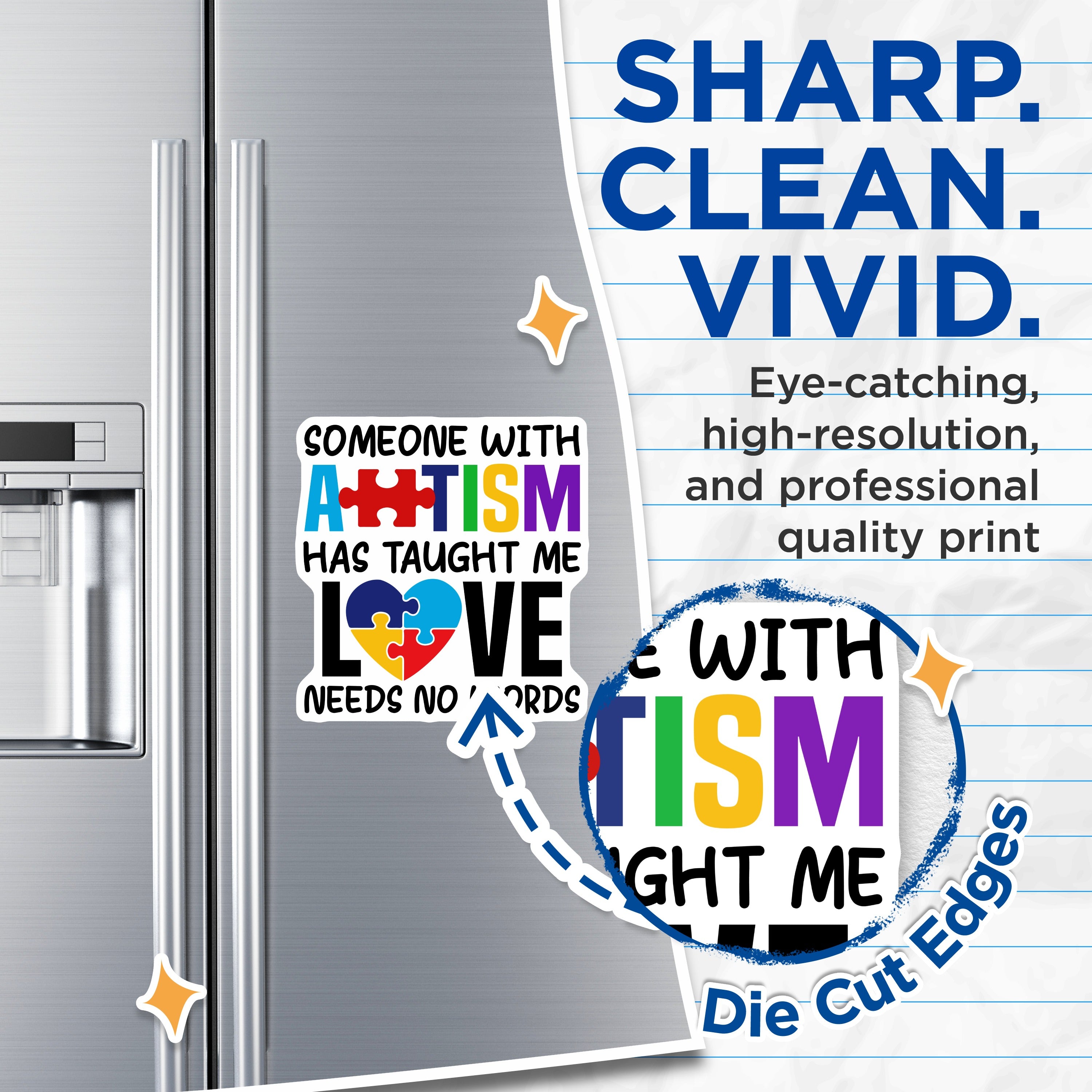 (2 Pack) Autism Awareness Magnets - Neurodiversity Support - Love Needs No Words Decor - 5 Inches On Longest Side - Thick Durable Magnet - Made in USA - MAG36363