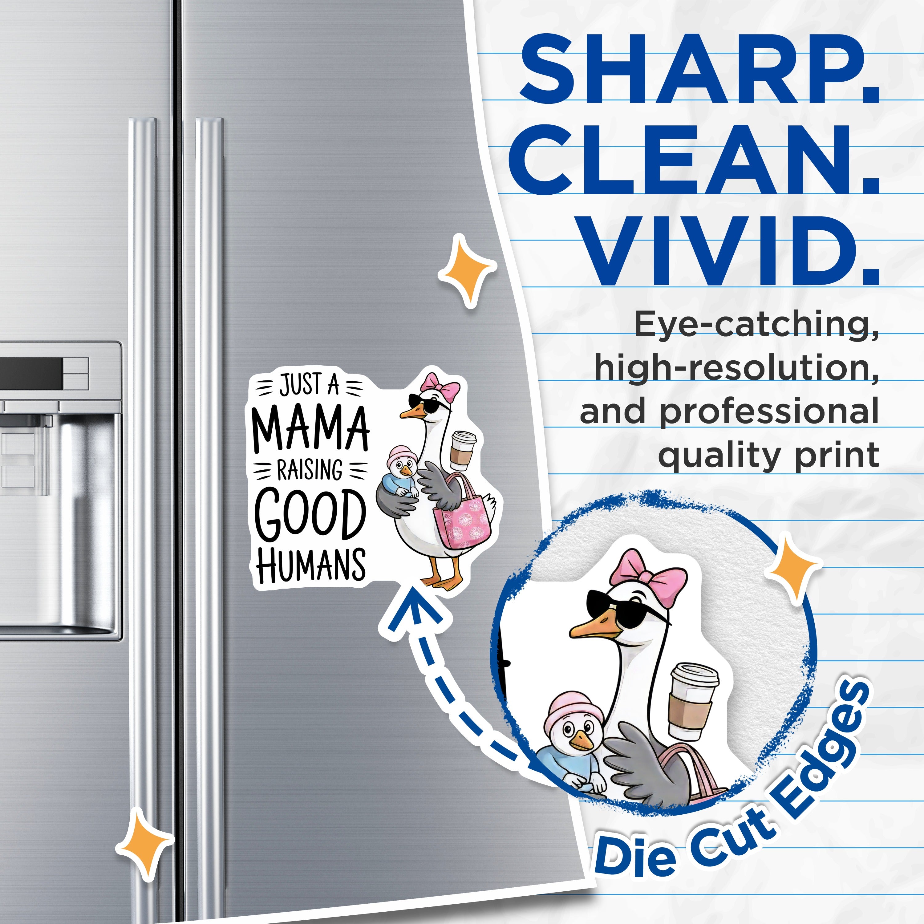 (2 Pack) Mama Raising Good Humans Magnets - Funny Mom Life Goose - Coffee Lover Parent Decor - Mother's Day Idea for Her - 5 Inches On Longest Side - Thick Durable Magnet - Made in USA - MAG36765