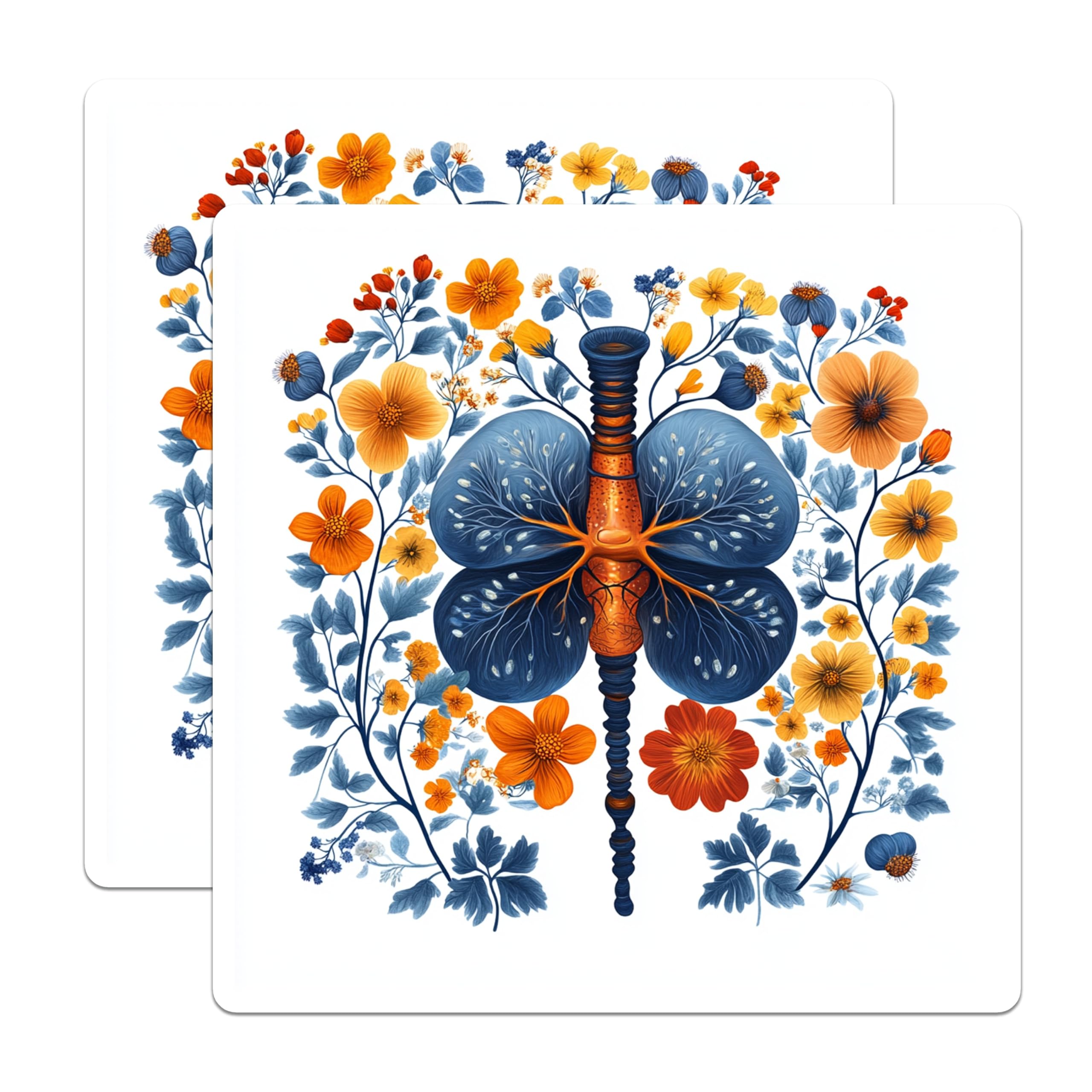 (2 Pack) Anatomical Lungs Magnets - Floral Respiratory System - Medical Student Science Decor - 5 Inches On Longest Side - Thick Durable Magnet - Made in USA - MAG28835