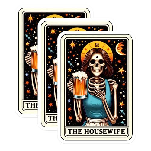 (3 Pack) The Housewife Decals - Skeleton with Beer - Tarot Card Laptop Decal - 3 Inches On Longest Side - Easy Peel & Apply - Made in USA - 3MCS4207