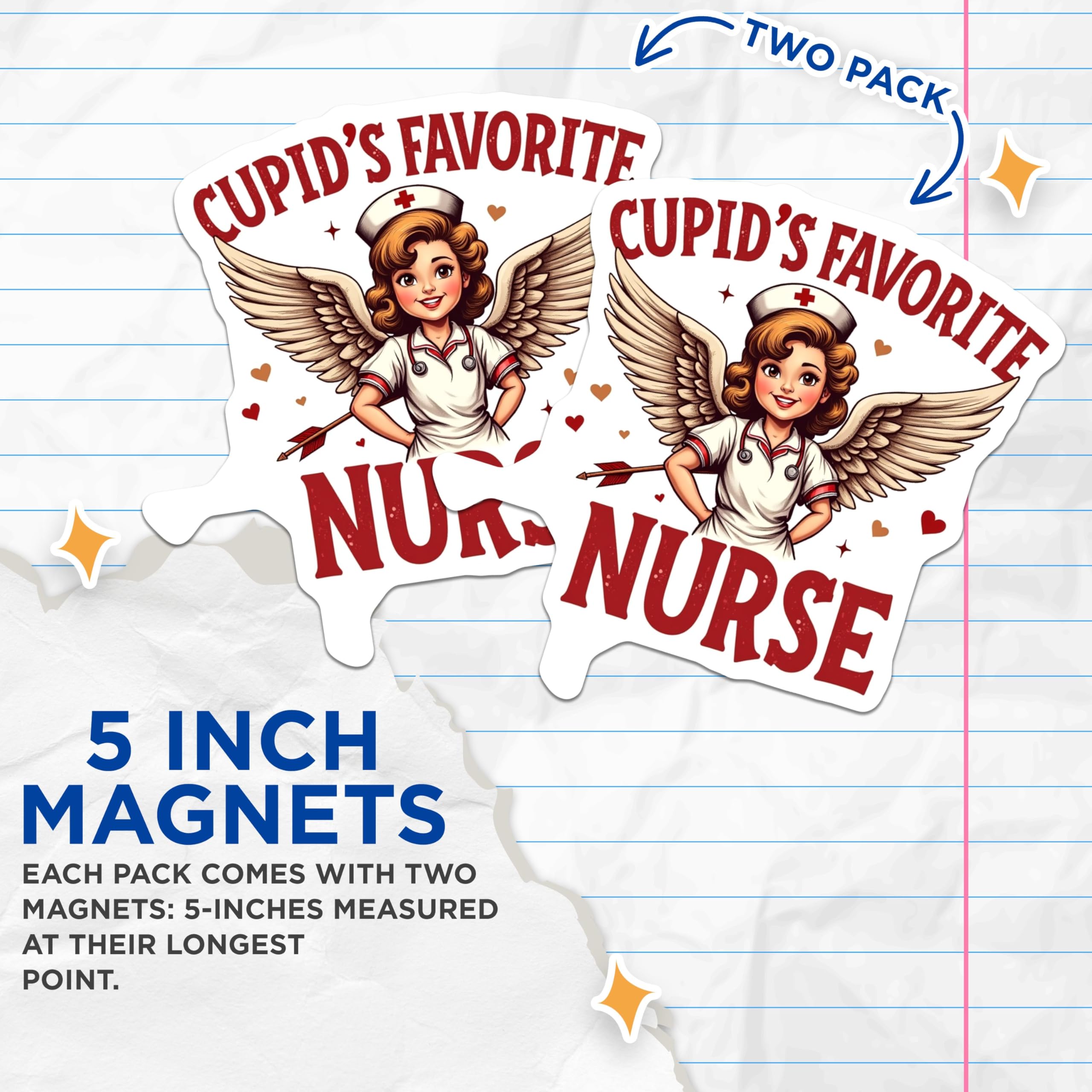 (2 Pack) Cupid's Favorite Nurse Magnets - Nurse Appreciation Magnets - Valentine's Day Nurse Decor Magnets - 5" On Longest Side - for Cars, Refrigerators, Toolboxes, Lockers - Made in USA BMCS3075