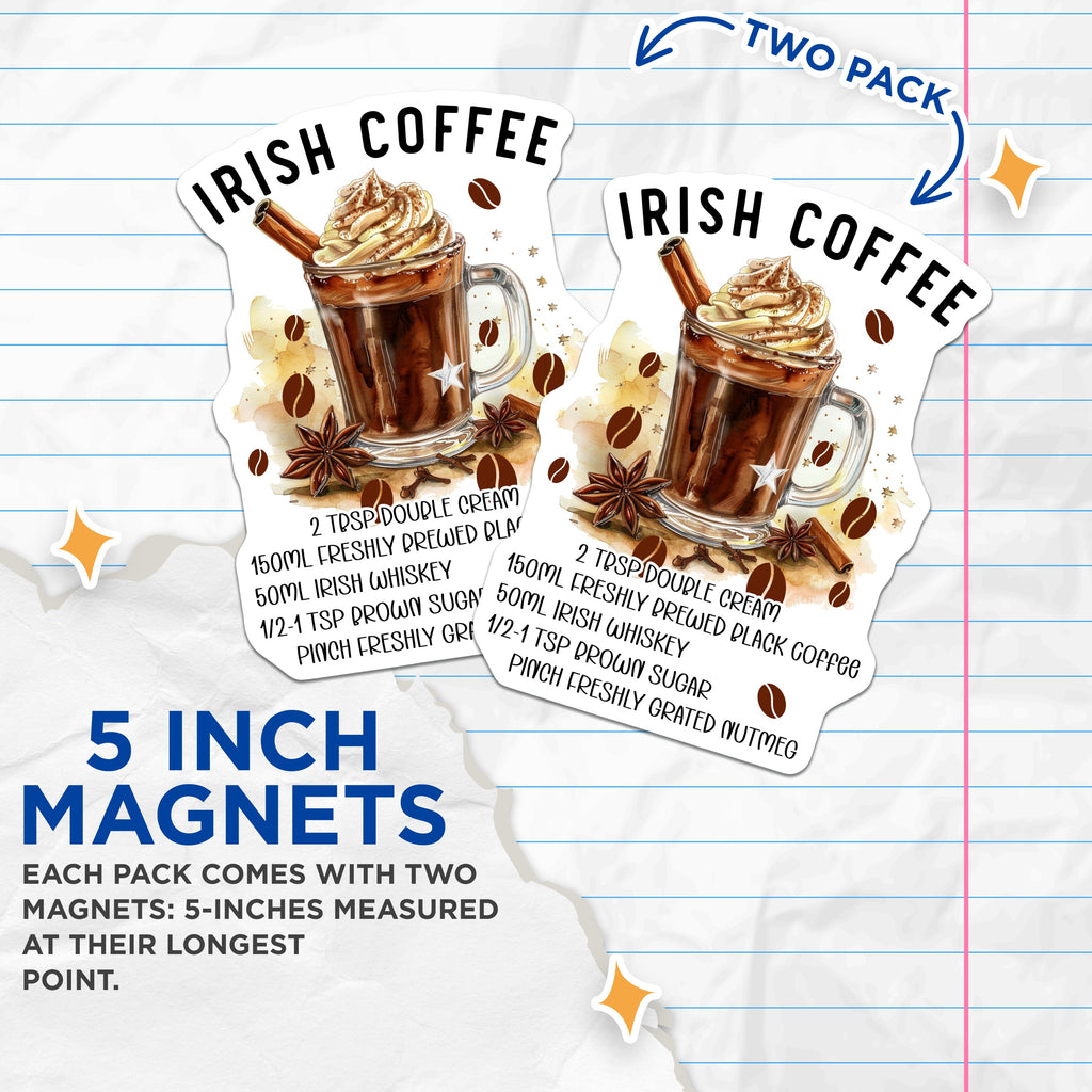 (2 Pack) Irish Coffee Recipe Magnets - Whiskey Drink Recipe - St Patricks Day Decor - Kitchen Fridge Magnets - 5 Inches On Longest Side - Thick Durable Magnet - Made in USA - MAG38919