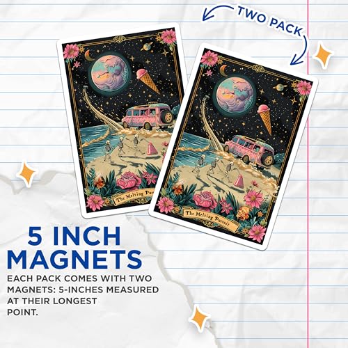 (2 Pack) Fantasy Art Magnet - Whimsical Skeletons - Space Ice Cream - Retro Van - Unique Fun Decor - 5" On Longest Side - Sticks to Smooth Flat Surfaces - Made in USA - MAG10005