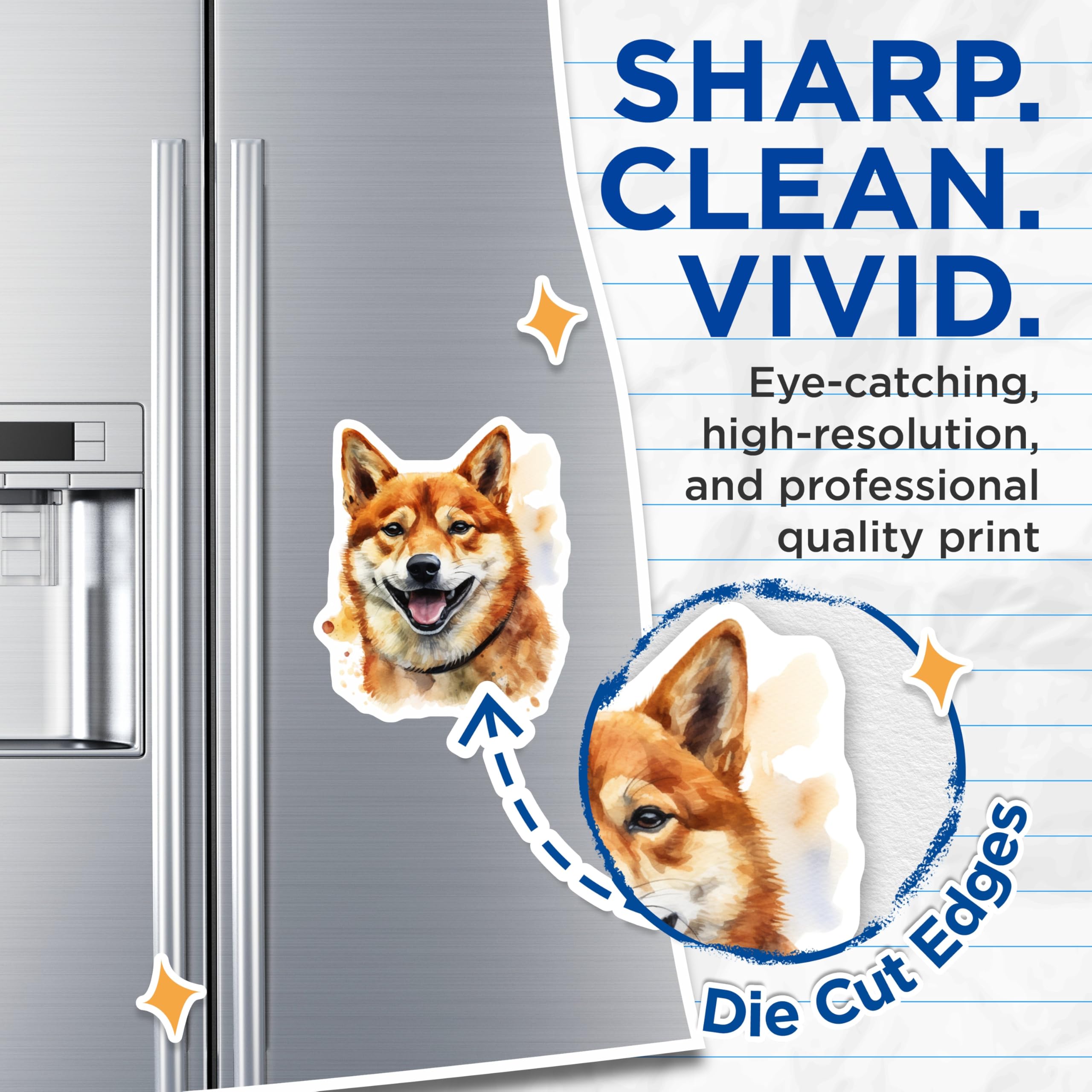 (2 Pack) Shiba Inu Magnets - Happy Dog Lover - Watercolor Pet Art - Fridge Decor - 5 Inches On Longest Side - Thick Durable Magnet - Made in USA - MAG29983
