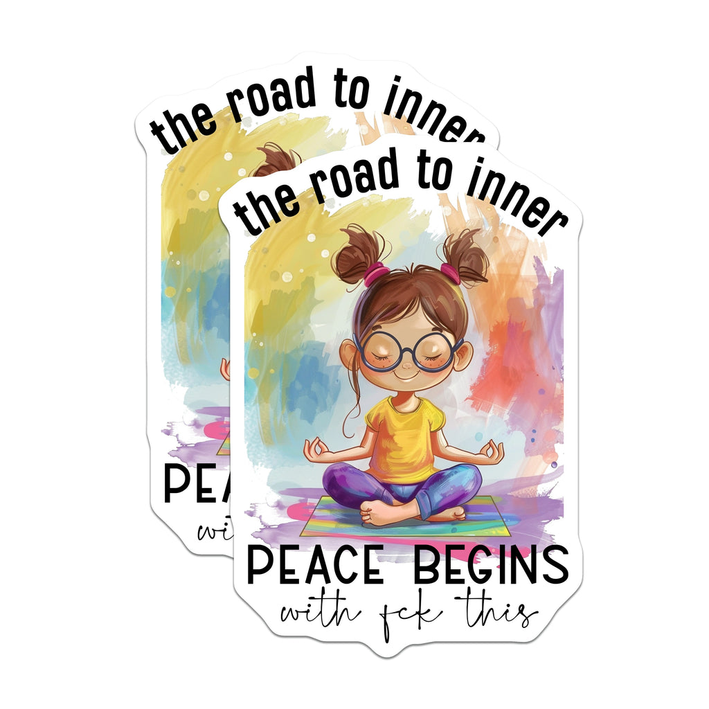 (2 Pack) Funny Yoga Meditation Magnets - Sarcastic Inner Peace Quote - Stress Relief Fridge Decor - 5 Inches On Longest Side - Thick Durable Magnet - Made in USA - MAG39742