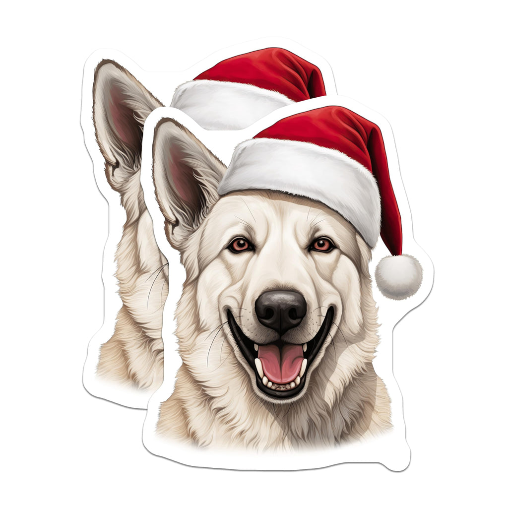 (2 Pack) White Shepherd Christmas Dog Magnets - Santa Hat Pet Decor - Holiday Canine Fridge Accent - 5 Inches On Longest Side - Thick Durable Magnet - Made in USA - MAG28022
