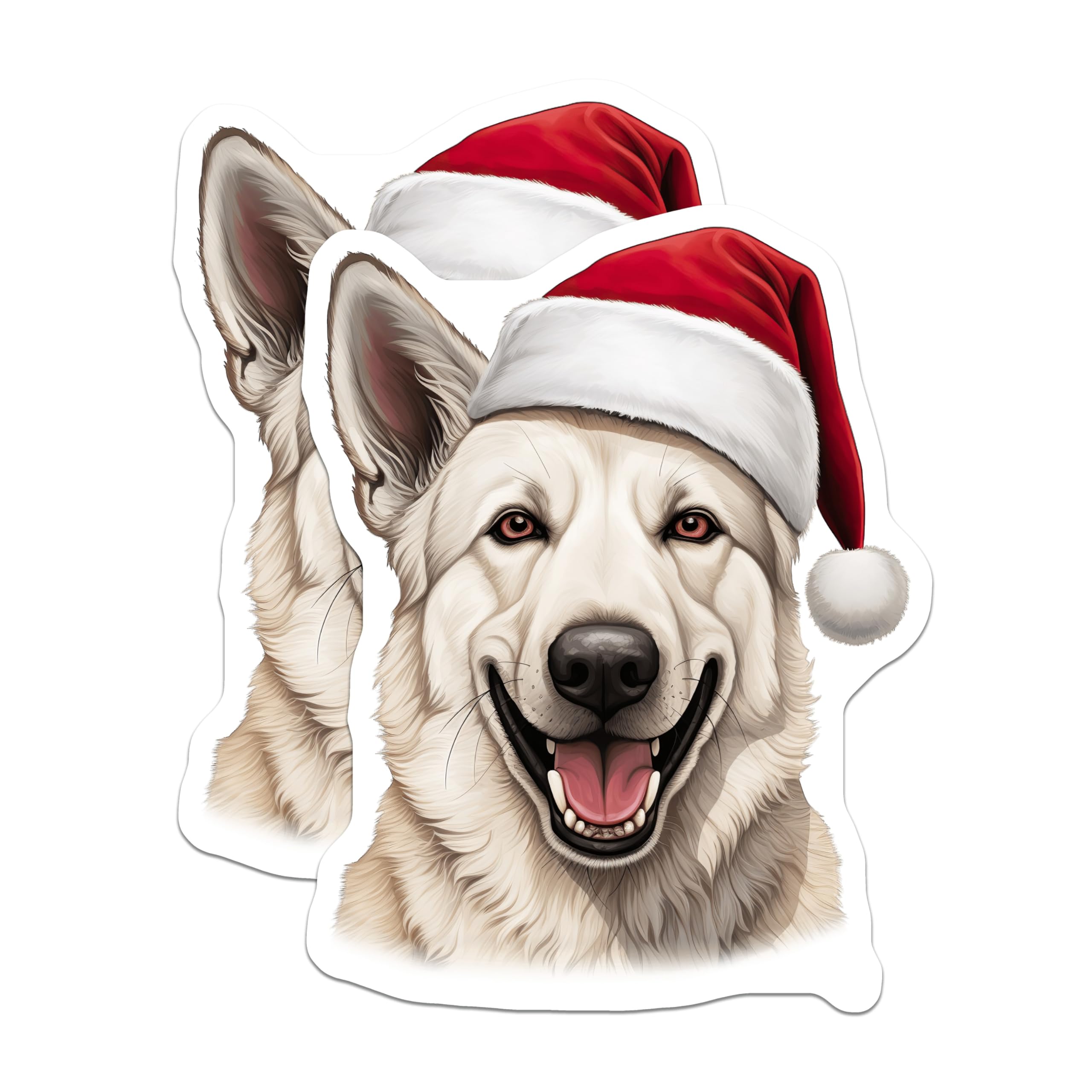 (2 Pack) White Shepherd Christmas Dog Magnets - Santa Hat Pet Decor - Holiday Canine Fridge Accent - 5 Inches On Longest Side - Thick Durable Magnet - Made in USA - MAG28022