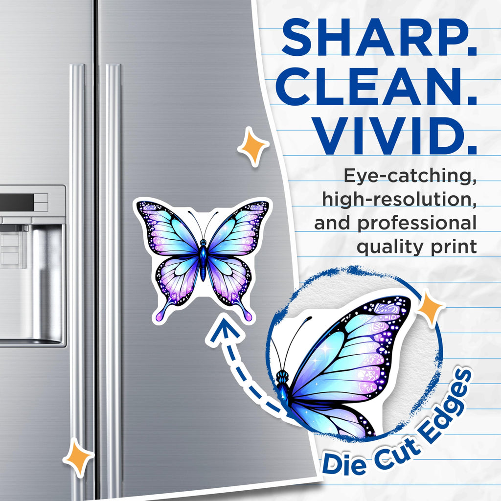 (2 Pack) Butterfly Magnets - Blue Purple Butterfly Decor - Decorative Fridge Magnets - 5" On Longest Side - Premium Magnet - for Cars, Refrigerators, Toolboxes, Lockers - Made in USA - MAG16391