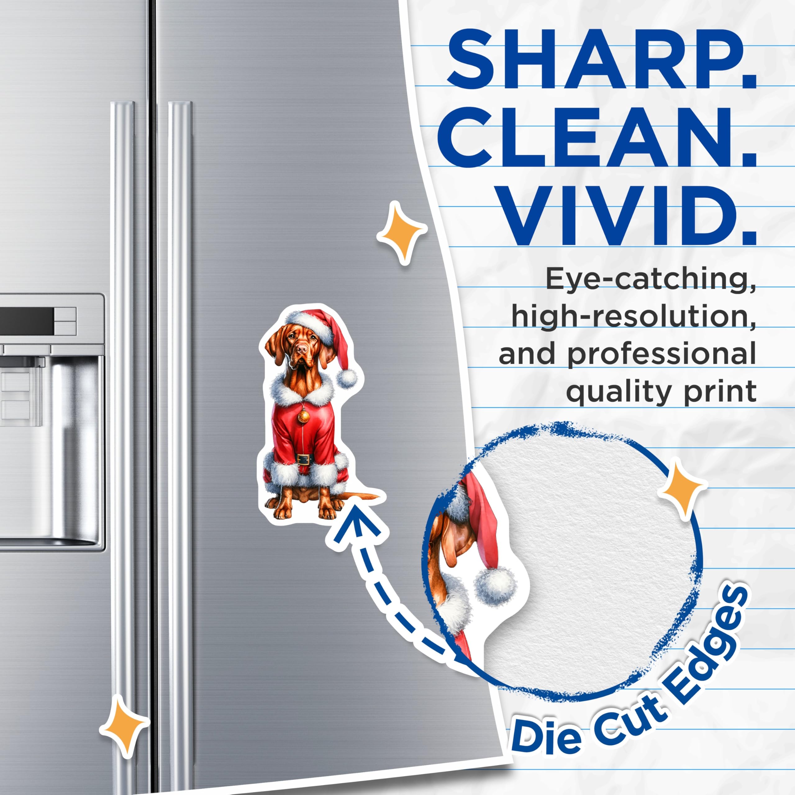 (2 Pack) Vizsla Christmas Magnets - Santa Dog Holiday Decor - Pet Lover Refrigerator Accents - Festive Kitchen Locker Art - 5 Inches On Longest Side - Thick Durable Magnet - Made in USA - MAG23346