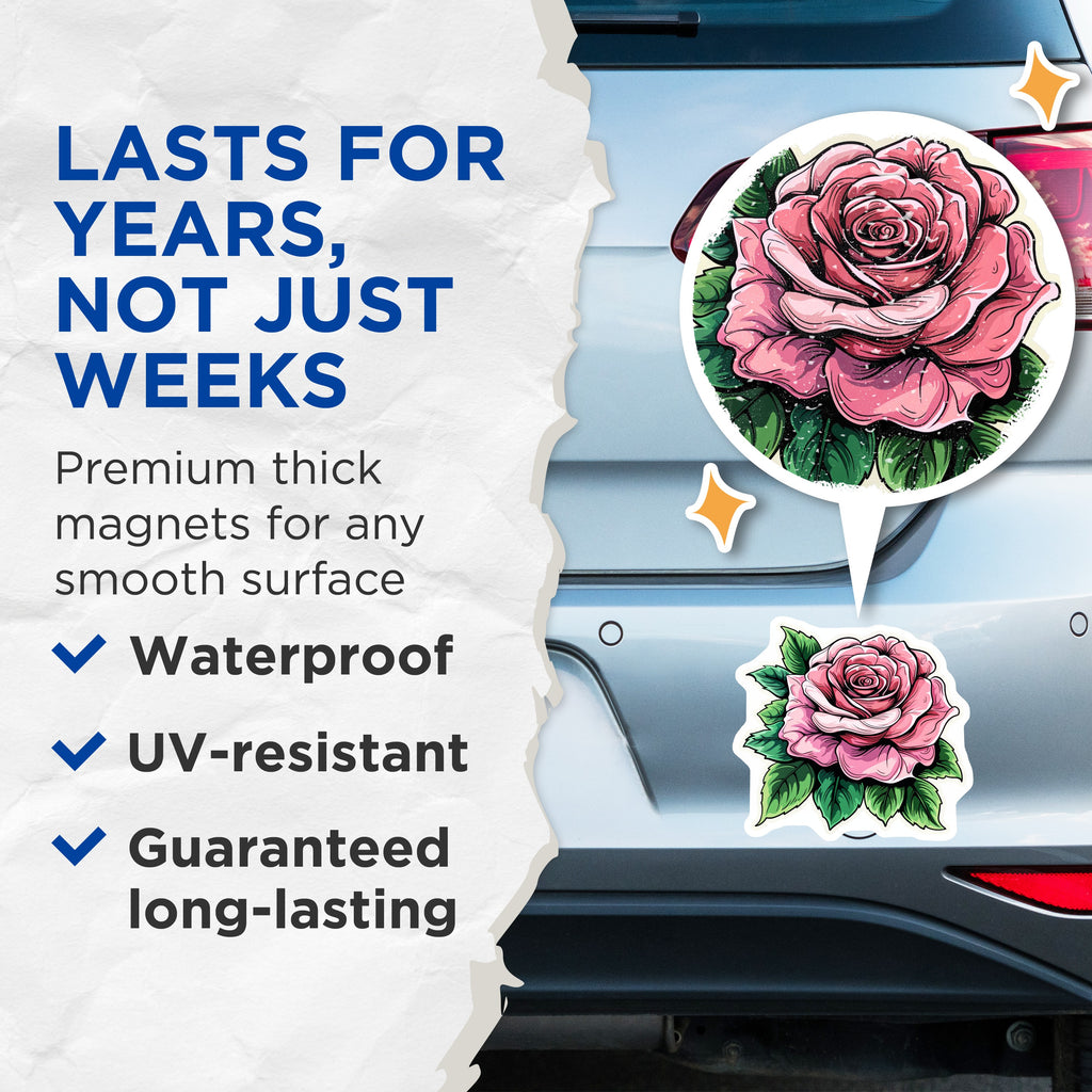 (2 Pack) Pink Rose Magnets - Floral Fridge Decor - Botanical Kitchen Art - 5 Inches On Longest Side - Thick Durable Magnet - Made in USA - MAG37844