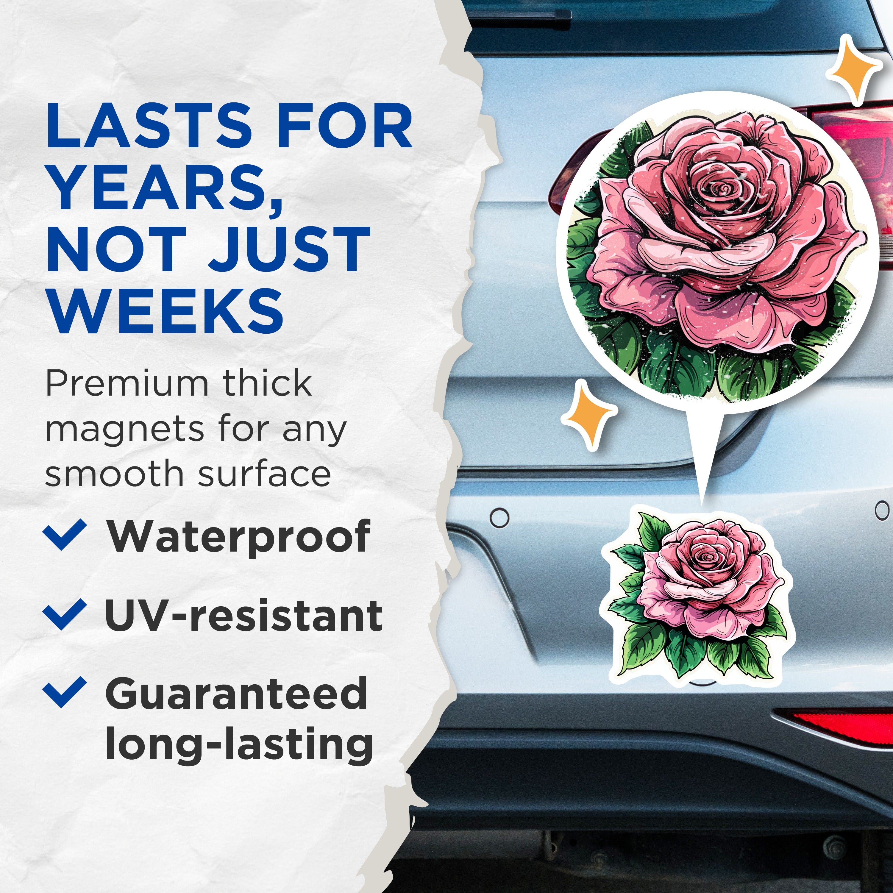 (2 Pack) Pink Rose Magnets - Floral Fridge Decor - Botanical Kitchen Art - 5 Inches On Longest Side - Thick Durable Magnet - Made in USA - MAG37844