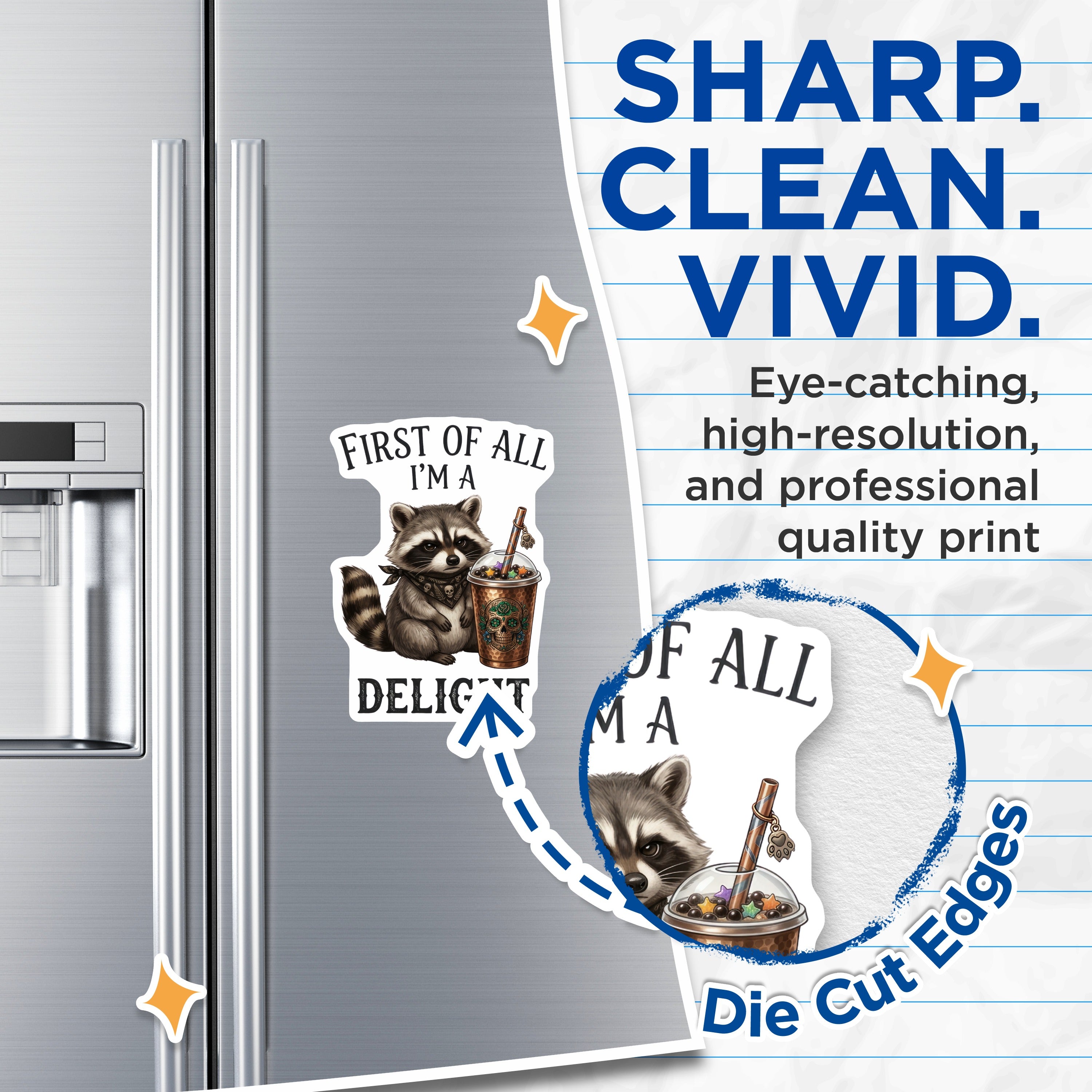 (2 Pack) Sassy Raccoon Boba Magnets - Grumpy Animal Quote Fridge Decor - Delightful Humor Accessory - 5 Inches On Longest Side - Thick Durable Magnet - Made in USA - MAG37115