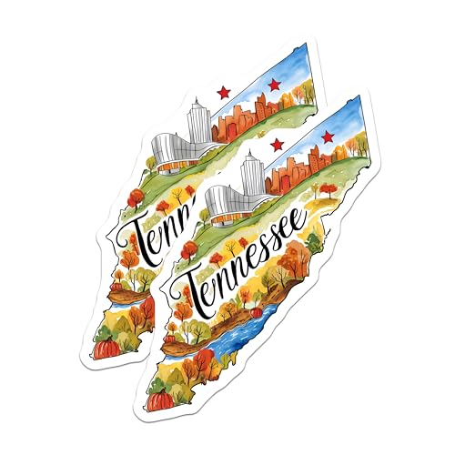 (2 Pack) Tennessee State Stickers - Travel Souvenir - Scenic Tennessee Landmark Decal - 5" On Longest Side - Sticks to Smooth Flat Surfaces - Made in USA - BMCS6305