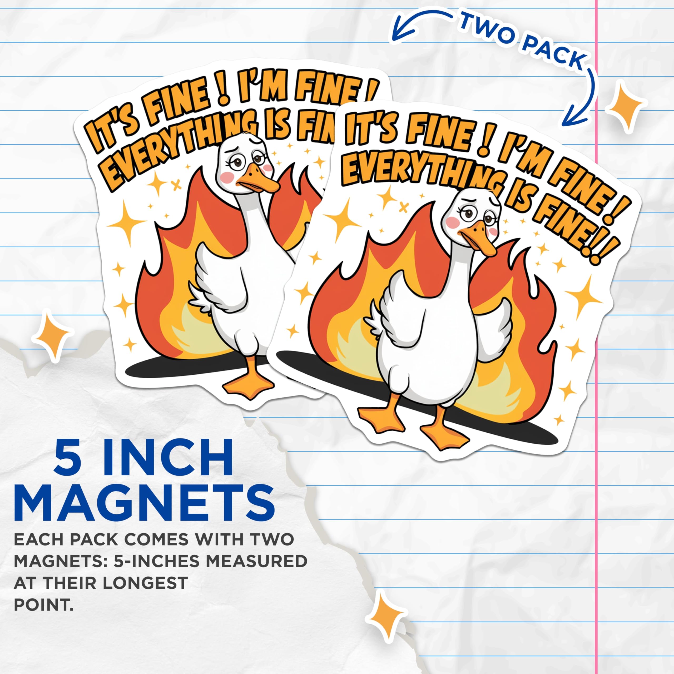 (2 Pack) It's Fine Magnets - Funny Goose Magnet - Sarcastic Quote Fridge Magnets - 5" On Longest Side - Premium Magnet - for Cars, Refrigerators, Toolboxes, Lockers - Made in USA - MAG15378