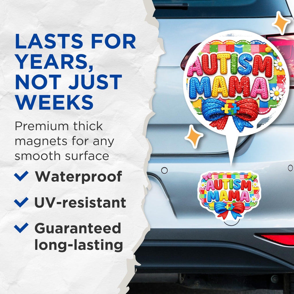 (2 Pack) Autism Mama Magnets - Support Awareness Decor - Puzzle Piece Advocate - 5 Inches On Longest Side - Thick Durable Magnet - Made in USA - MAG22827
