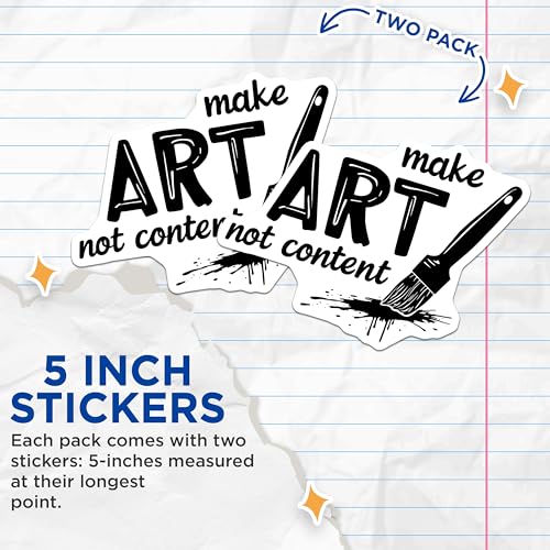 (2 Pack) Make Art Not Content Stickers - Inspirational Art Quotes - Creative Motivational Stickers - 5" On Longest Side - Sticks to Smooth Flat Surfaces - Made in USA - BMCS6754