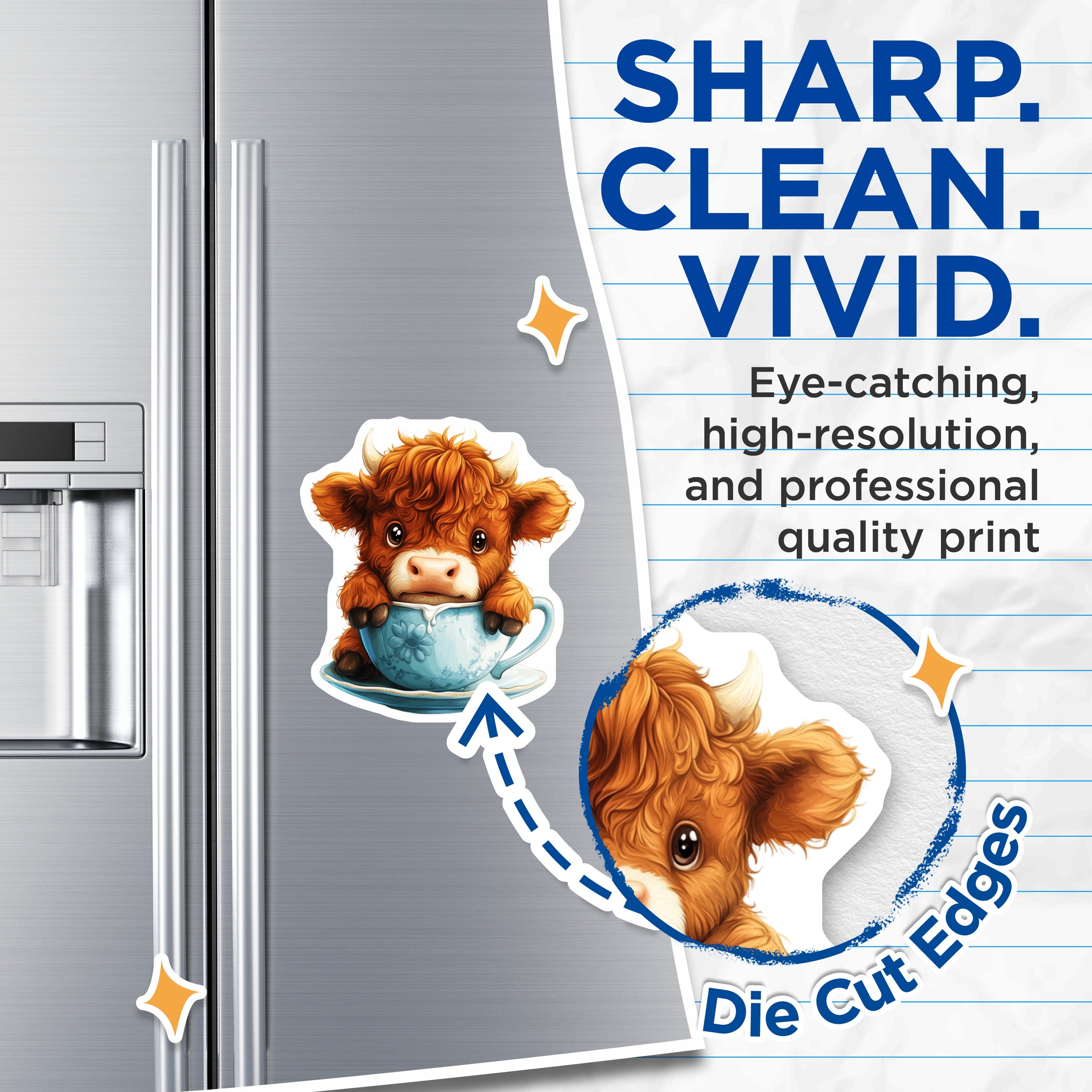 (2 Pack) Cute Highland Cow Magnets - Teacup Animal Decor - Farmhouse Refrigerator Accents - 5 Inches On Longest Side - Thick Durable Magnet - Made in USA - MAG39670