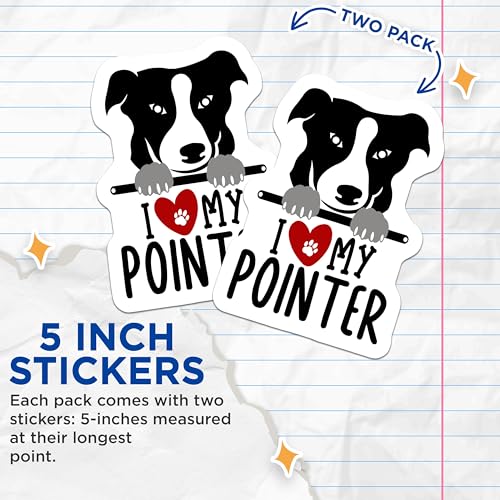 (2 Pack) Pointer Dog Lover Stickers - I Love My Pointer Stickers Ã¢â‚¬â€œ Dog Breed Decal Stickers - 5" On Longest Side - Sticks to Smooth Flat Surfaces - Made in USA - BMCS4307
