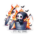(2 Pack) Grim Reaper Stickers - Funny Skeleton Artwork - It's All Good Sticker for Laptops, Water Bottles, Journals - 5" On Longest Side - Sticks to Smooth Flat Surfaces - Made in USA - BMCS7198